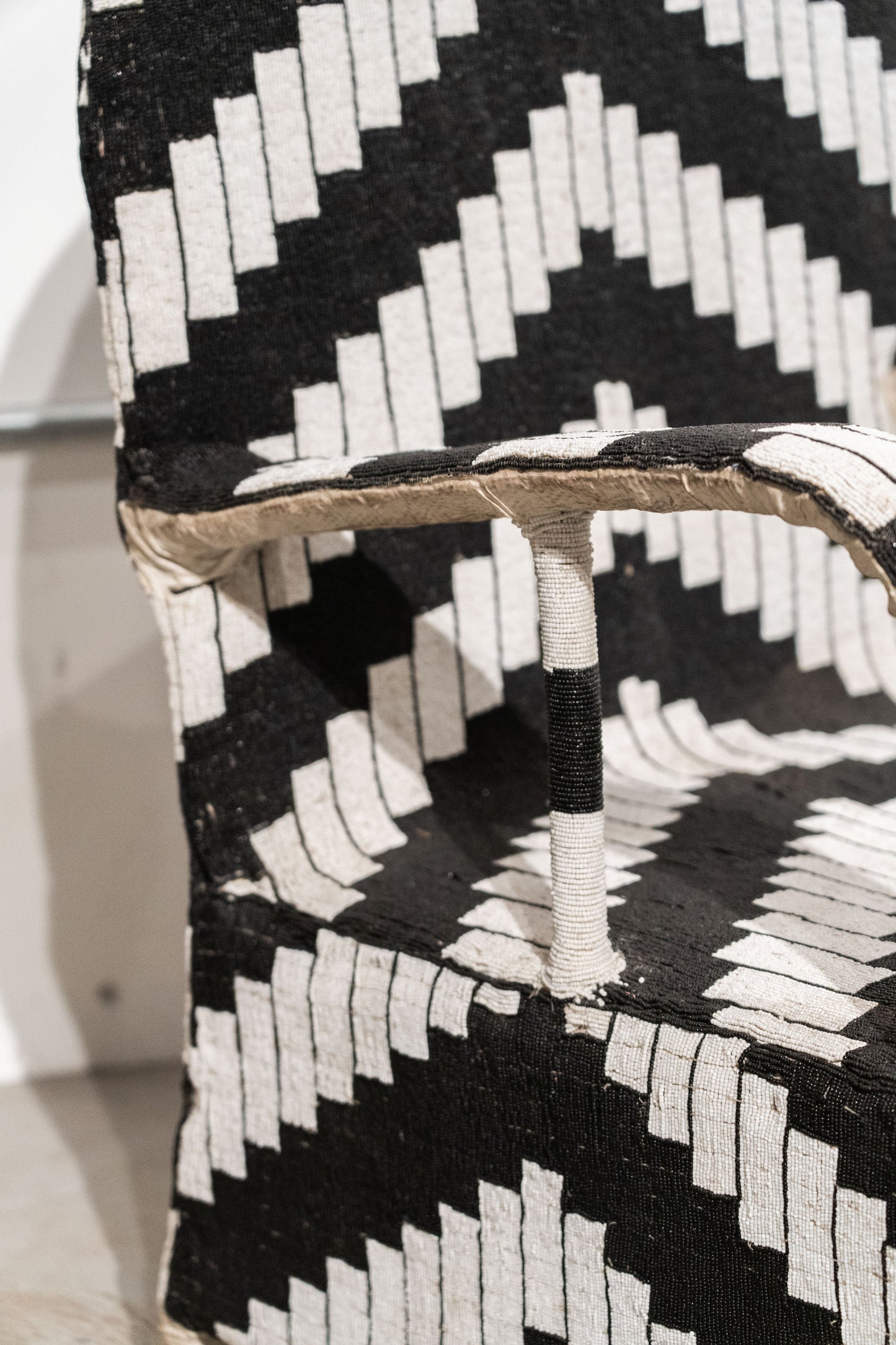 Yoruba Royal Beaded Chair Geometric Black and White