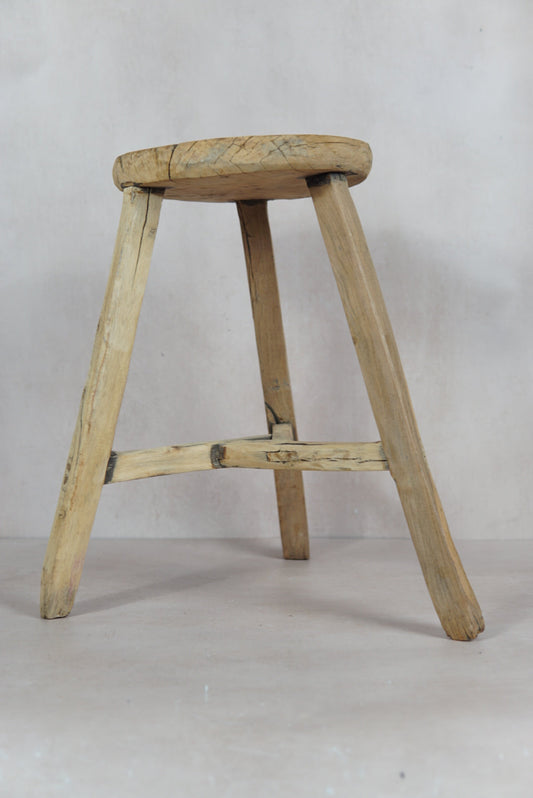 Vintage Rustic Round Stool - Elm wood - 48.2