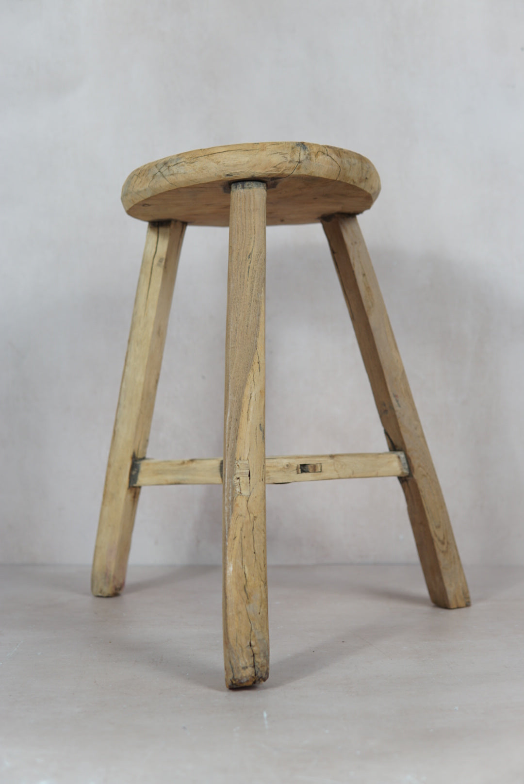 Vintage Rustic Round Stool - Elm wood - 48.2