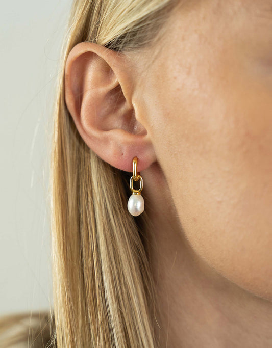 Hoop Drop Pearl Earrings