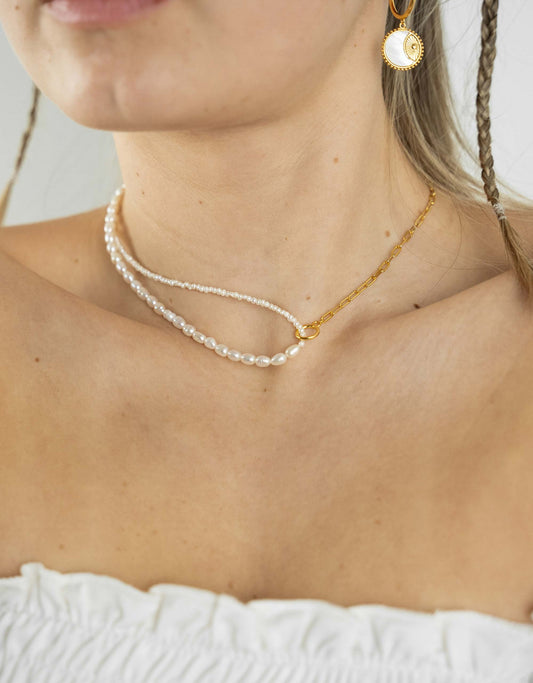 Chain Link Pearl Necklace