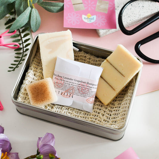 Floral Mini Travel Wash Kit | Natural “On the Go” Shampoo, Conditioner & SoapSet | Vegan, Plastic-Free Hair Care | Perfect Travel Gift