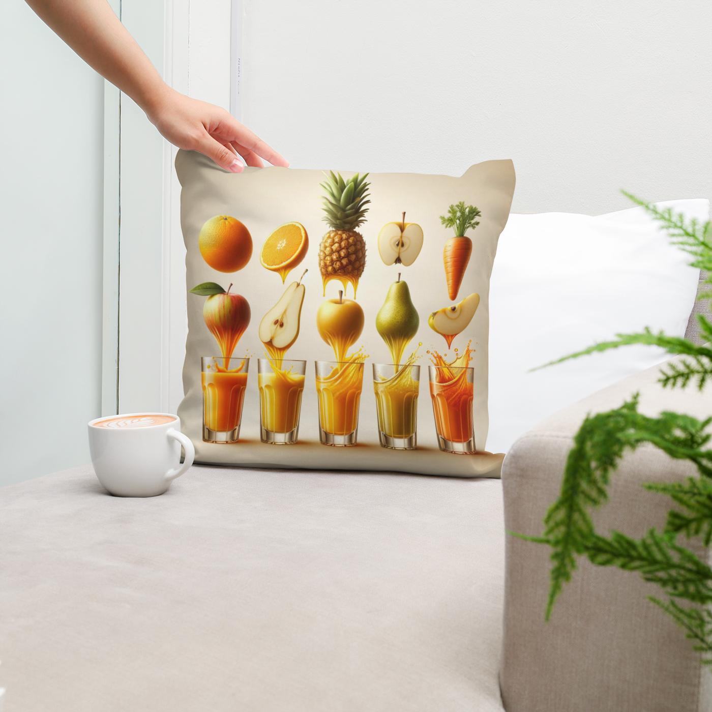 Vibrant Fruit Juice Symphony Cotton Cushion