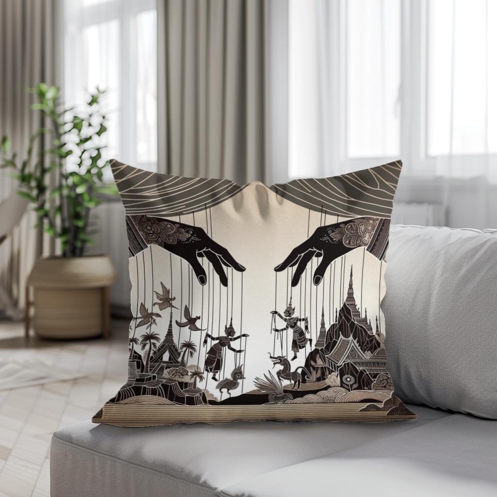 Enchanted Puppeteer's Silhouette Cotton Cushion