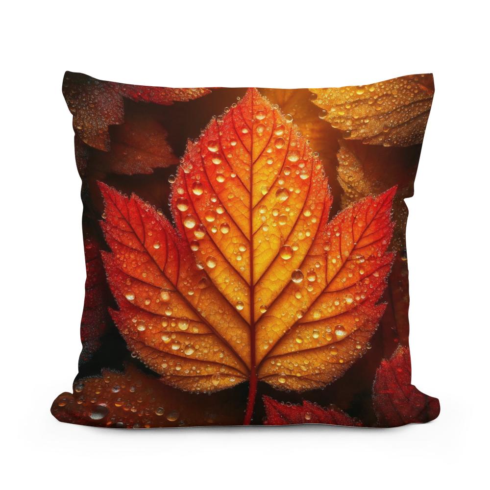 Dew-Kissed Autumn Leaf Cotton Cushion