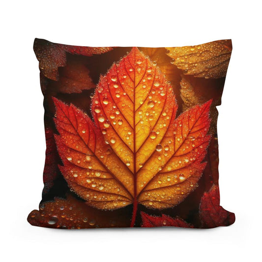 Dew-Kissed Autumn Leaf Cotton Cushion