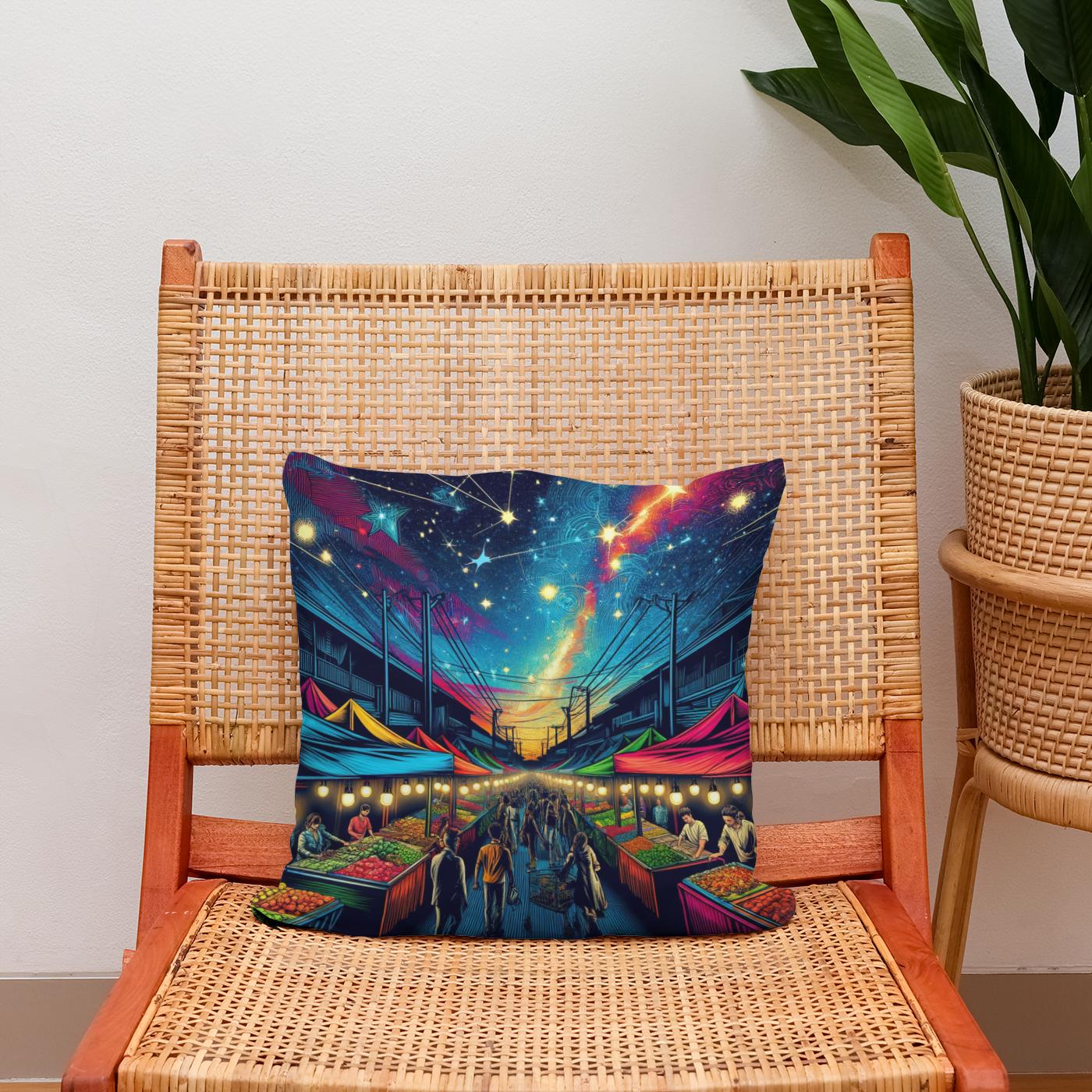 Pop Art Night Bazaar Cotton Cushion