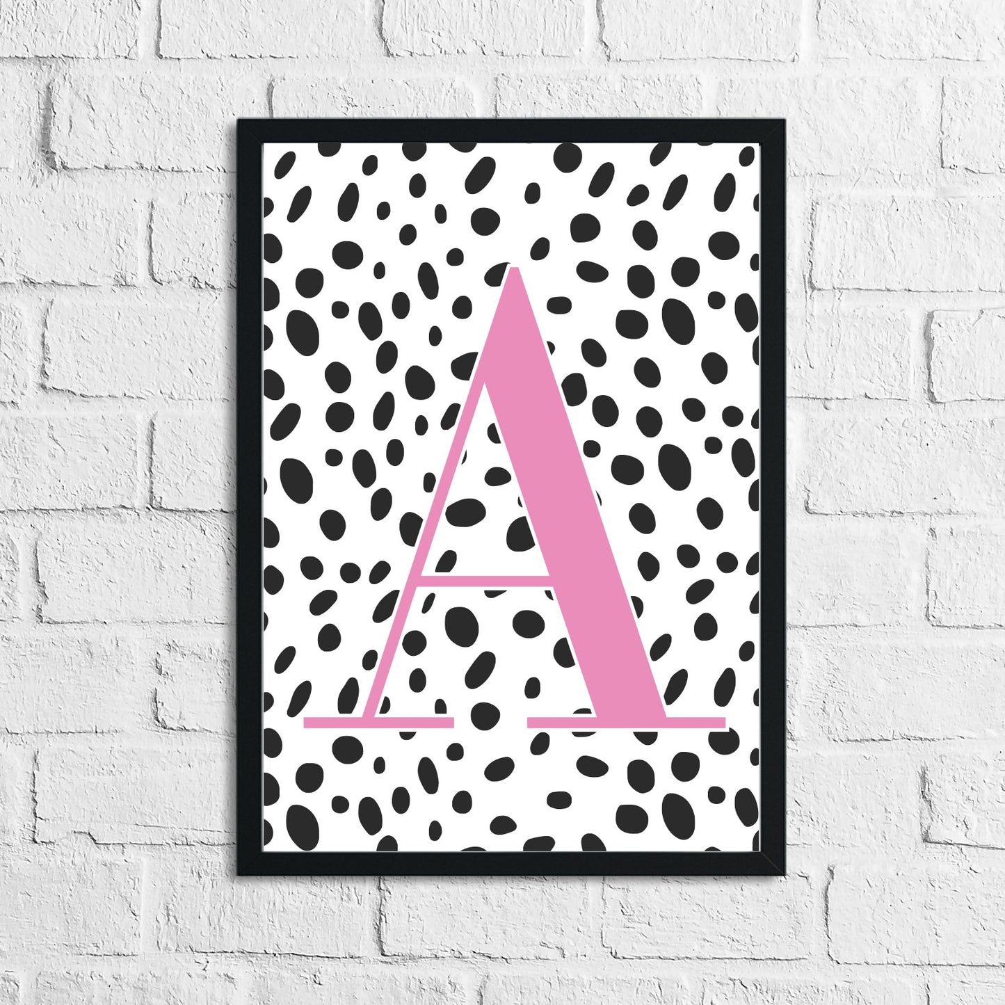 Personalised Dalmatian Pink Name Initial Children's Teenager Dressing Makeup Room Wall Decor Print