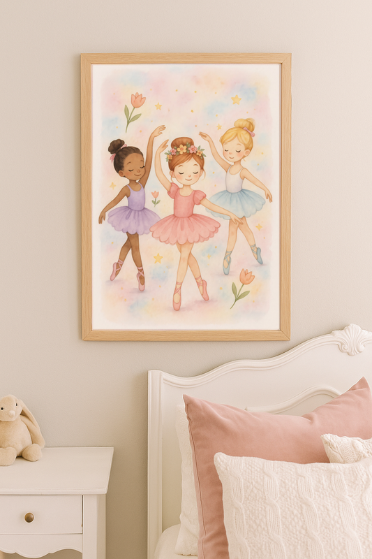 Dancing Dreams – Trio of Ballerina Girls Wall Art for Kids’ Room or Nursery