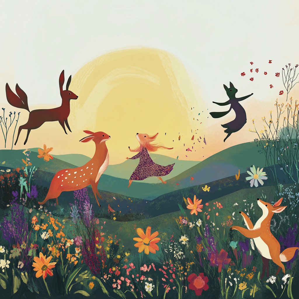 Dancing Animals Sunrise Canvas