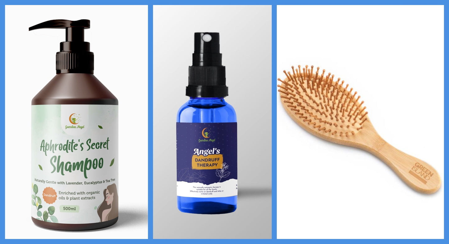 Organic and Natural DANDRUFF Set - 3 Piece Treatment and Brush