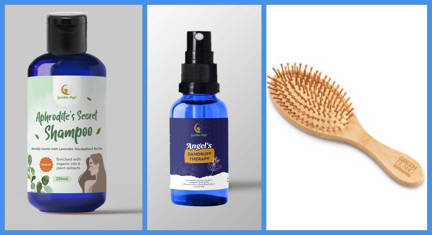Organic and Natural DANDRUFF Set - 3 Piece Treatment and Brush