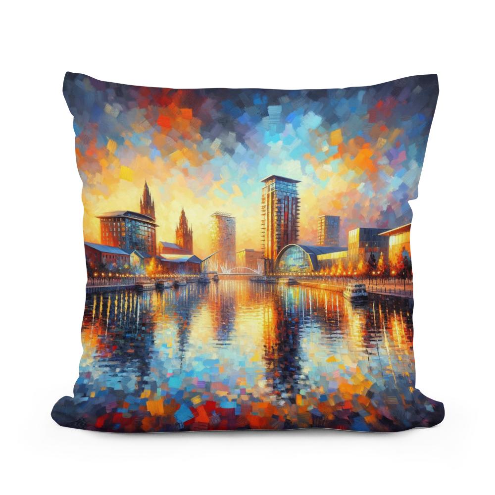 Manchester Salford Quays Sunset Cotton Cushion