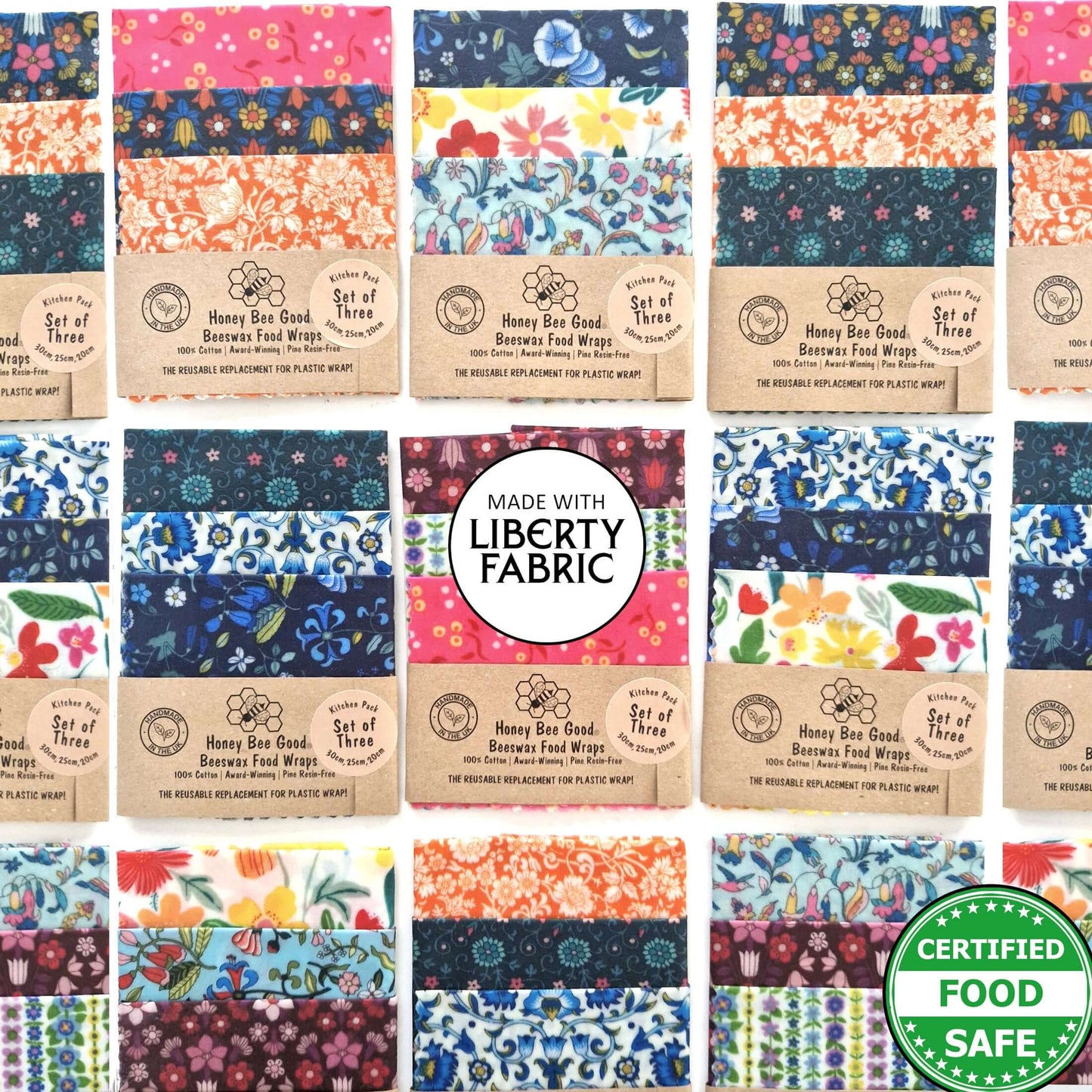 Honey Bee Good Made with Liberty Fabric Set of 3 Handmade Beeswax Wraps