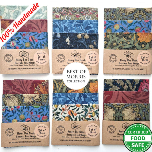 Honey Bee Good William Morris Set of 3 Handmade Beeswax Wraps