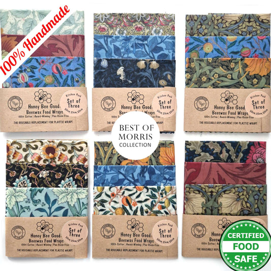 Honey Bee Good William Morris Set of 3 Handmade Beeswax Wraps