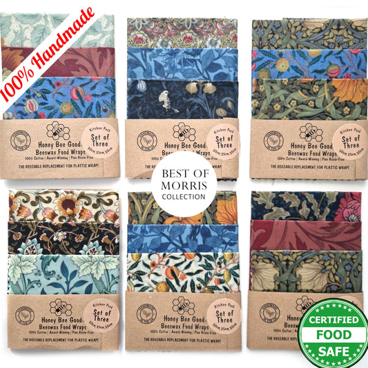Honey Bee Good William Morris Set of 3 Handmade Beeswax Wraps