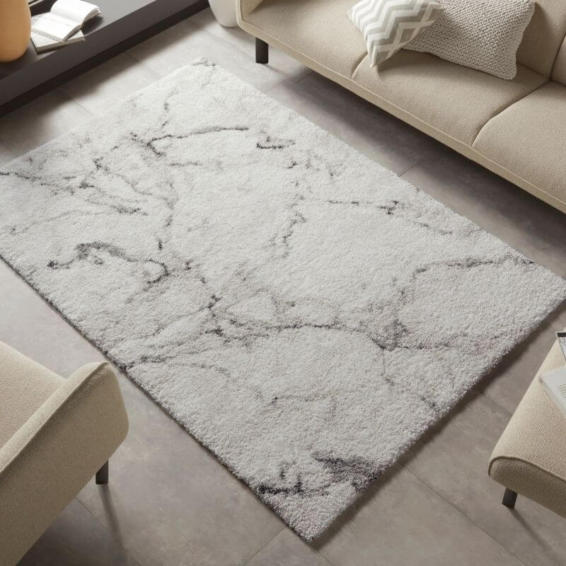 Deep-Pile Velour Abstract Rug Cream Colour