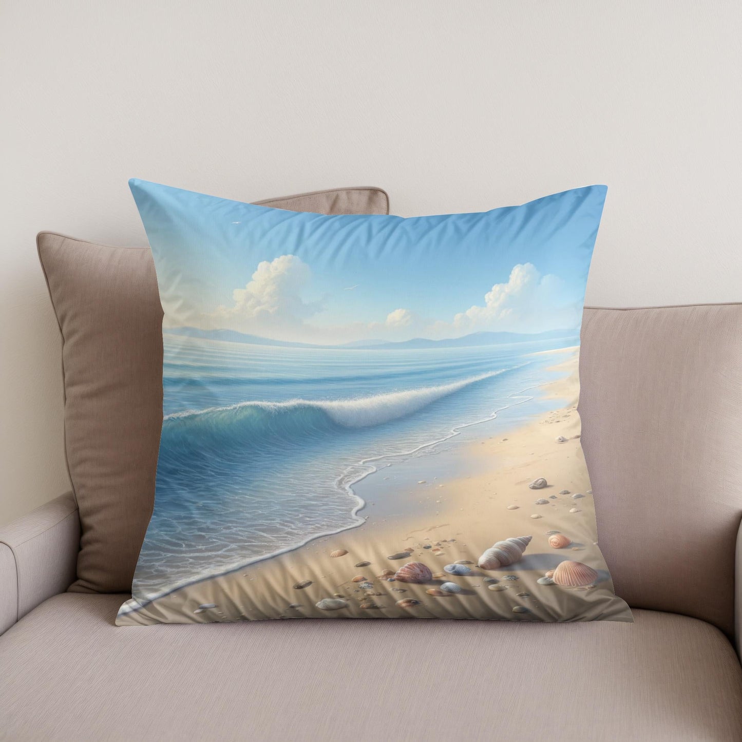 Tranquil Beachscape Cotton Cushion