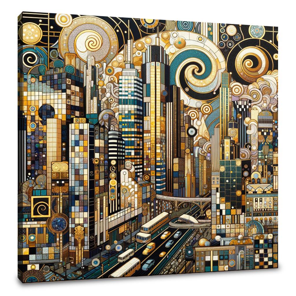 Golden Metropolis Mosaic Canvas