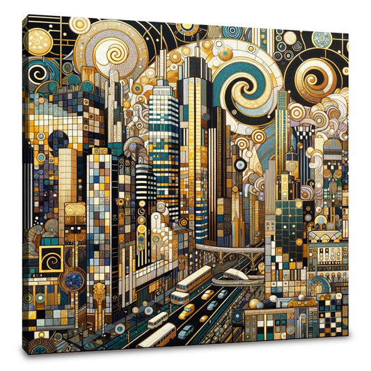 Golden Metropolis Mosaic Canvas