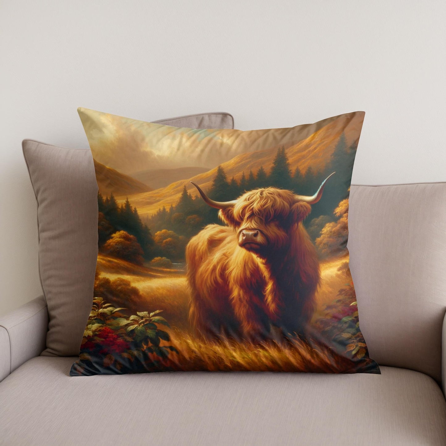 Timeless Highland Cow Serenity Cotton Cushion