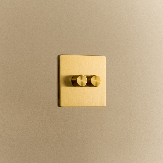 Double Rotary Wall Dimmer in Brass