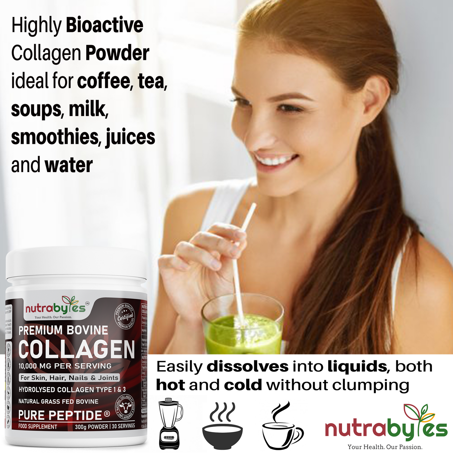 Premium Bovine Collagen Supplement Powder, 10,000 mg Pure Hydrolysed Collagen Peptides, Blended with 19 Amino Acids, Unflavoured Collagen Protein Powder Types 1 and 3, Halal & Kosher