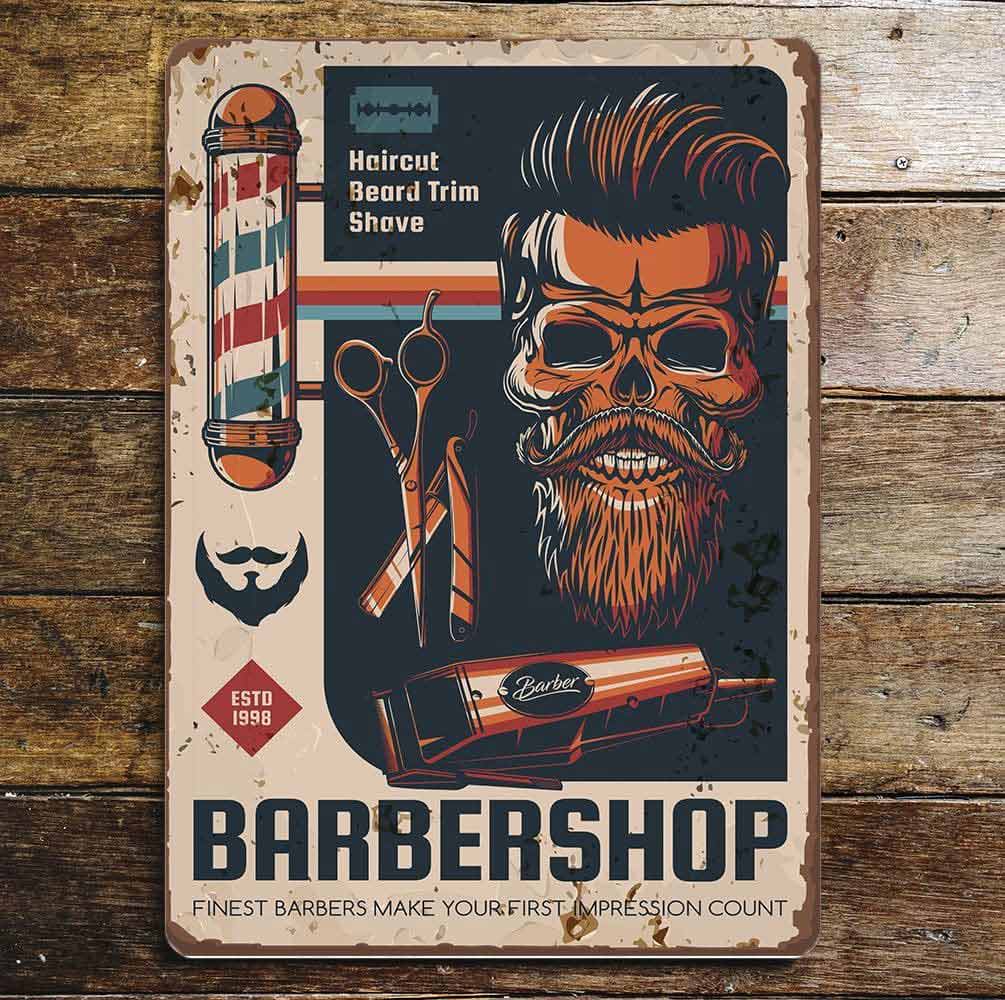 Distressed Effect Retro Metal Barber Shop Sign