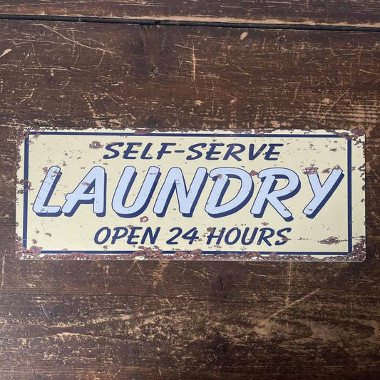 Distressed Look Self Serve Laundry Sign - Open 24 Hours
