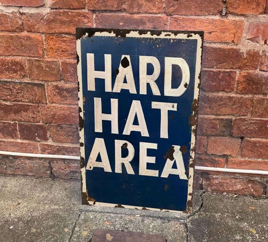 Metal Distressed Effect Hard Hat Area Sign