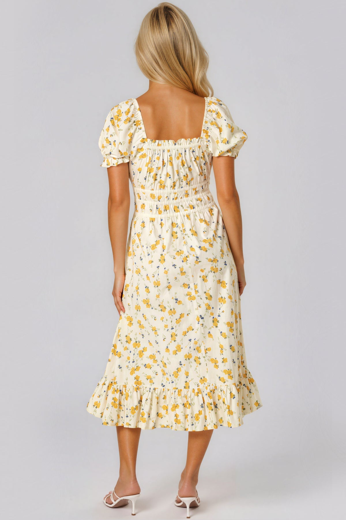 Yellow Floral Cotton Midi Dress
