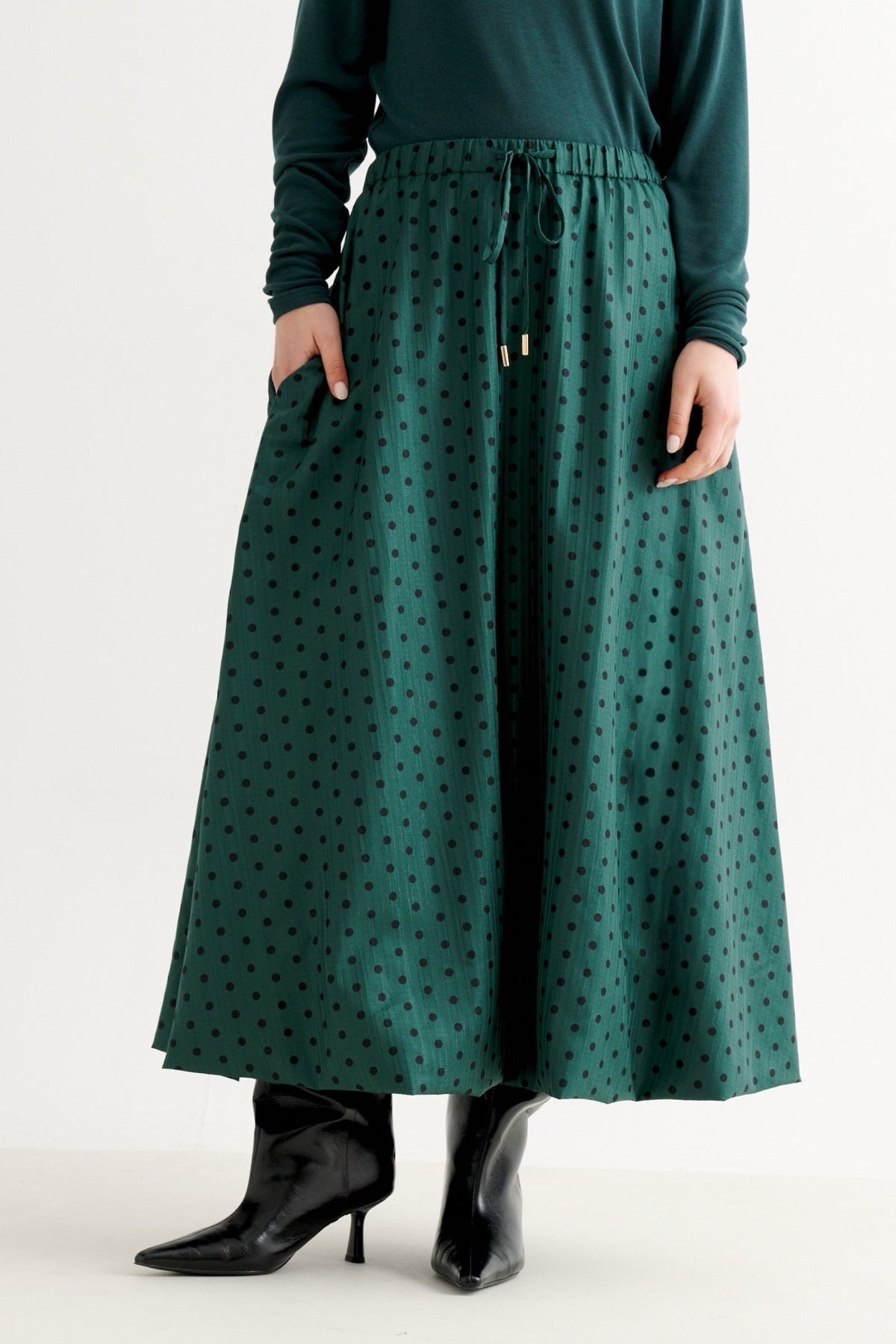 Dixie Spot Print Bubble Hem Midaxi Skirt - Forest Green