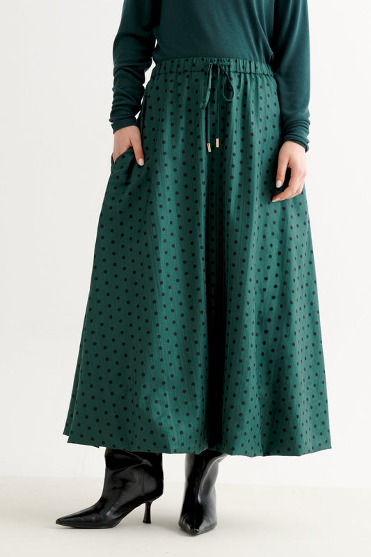 Dixie Spot Print Bubble Hem Midaxi Skirt - Forest Green