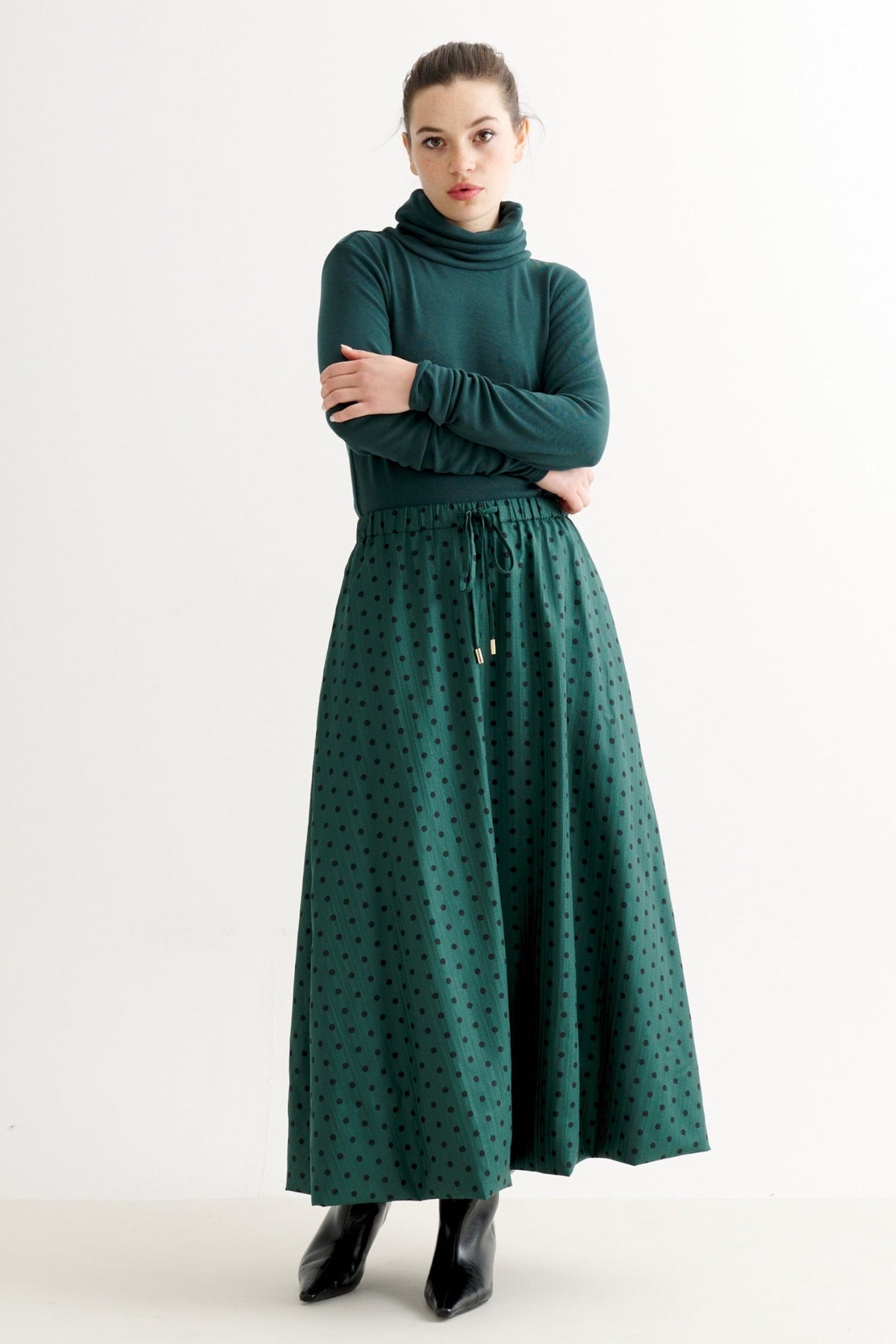 Dixie Spot Print Bubble Hem Midaxi Skirt - Forest Green