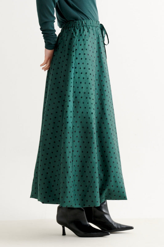 Dixie Spot Print Bubble Hem Midaxi Skirt - Forest Green