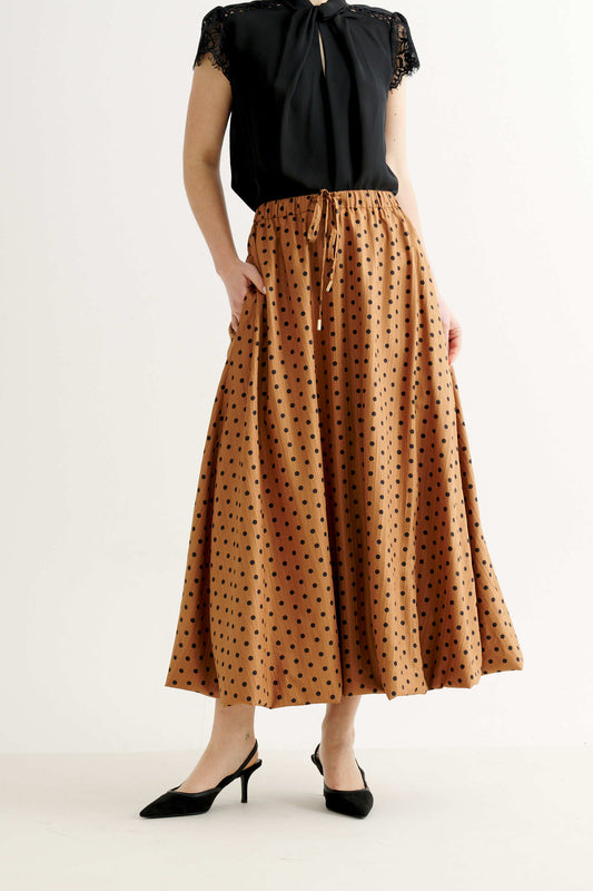 Dixie Spot Print Bubble Hem Midaxi Skirt - Toffee
