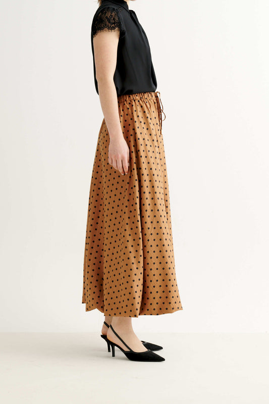 Dixie Spot Print Bubble Hem Midaxi Skirt - Toffee