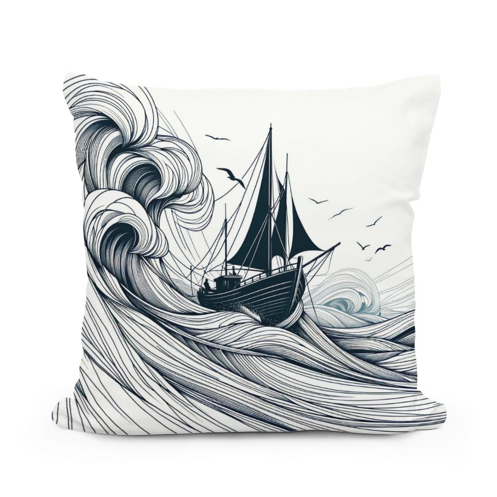 Resilient Waves Sketch Cotton Cushion