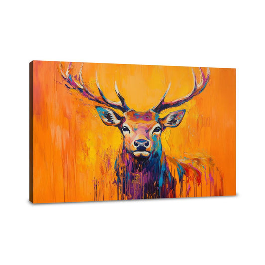 Vibrant Deer on Orange Canvas