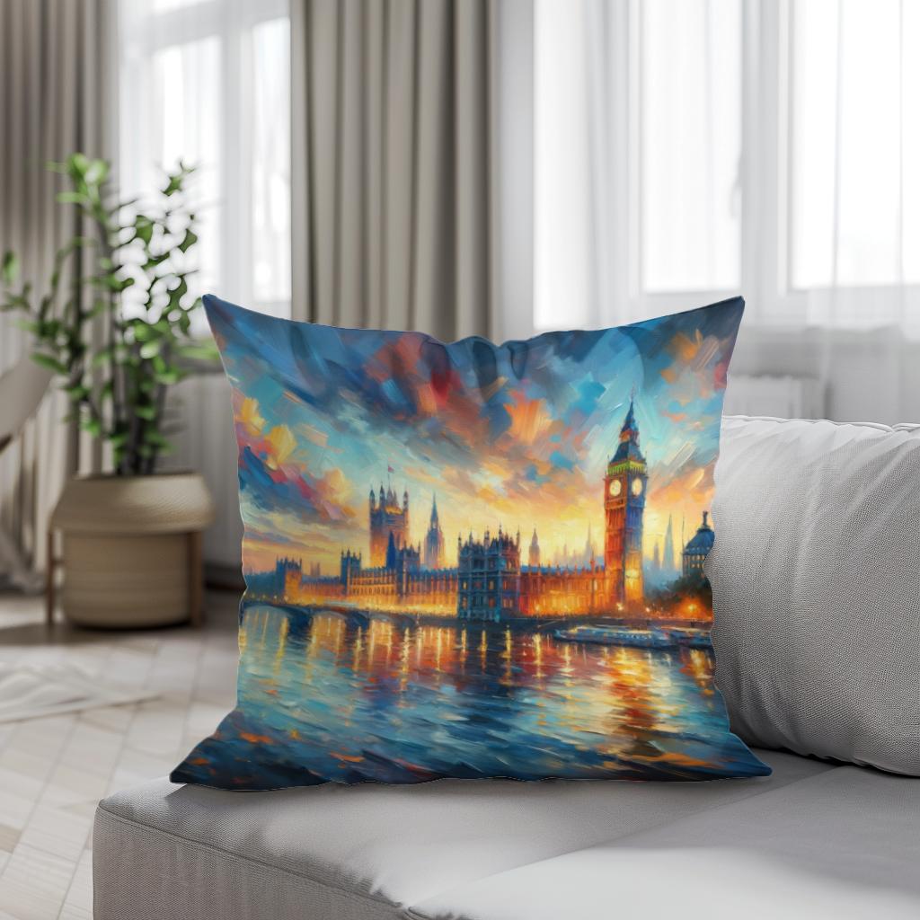 London Parliament Sunset Impression Cotton Cushion