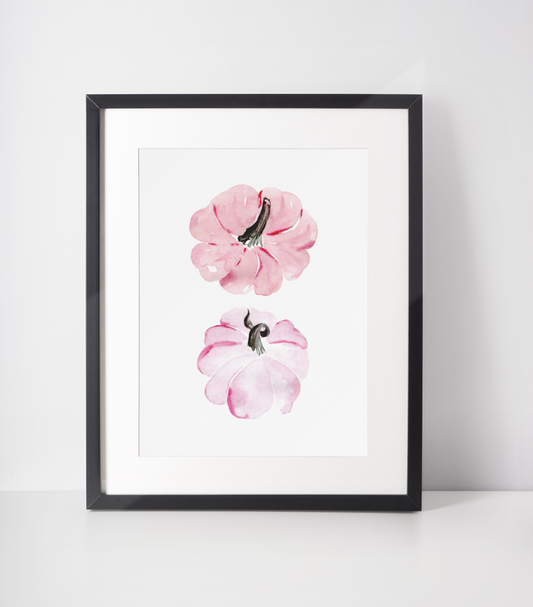 Double Pink Pumpkins Autumn Seasonal Wall Home Decor Print