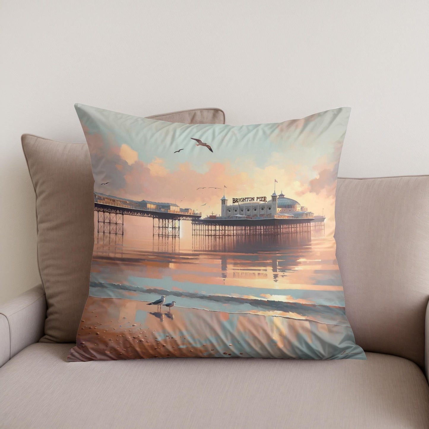 Brighton Pier Tranquil Morning Cotton Cushion