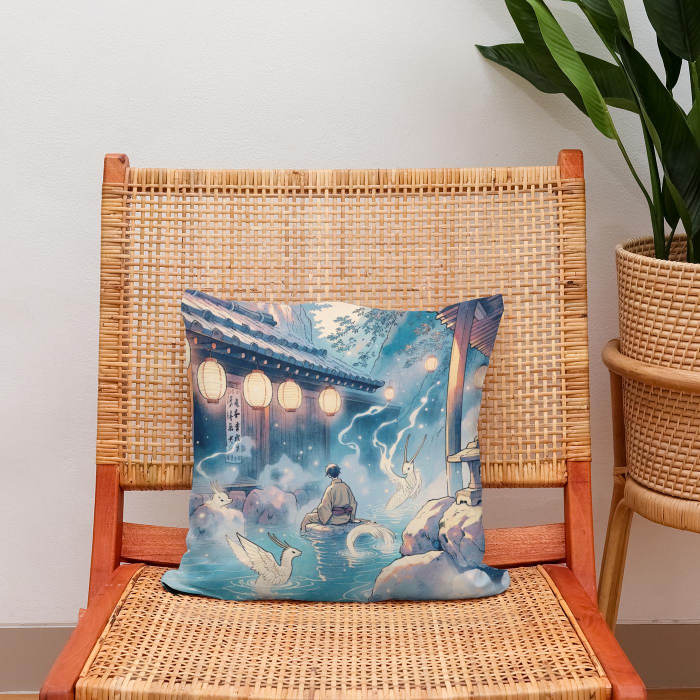 Mystic Onsen Whispers Cotton Cushion