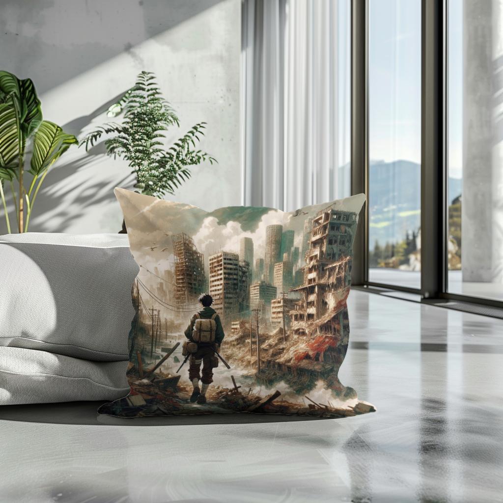 Resilience Amidst Ruins Cotton Cushion