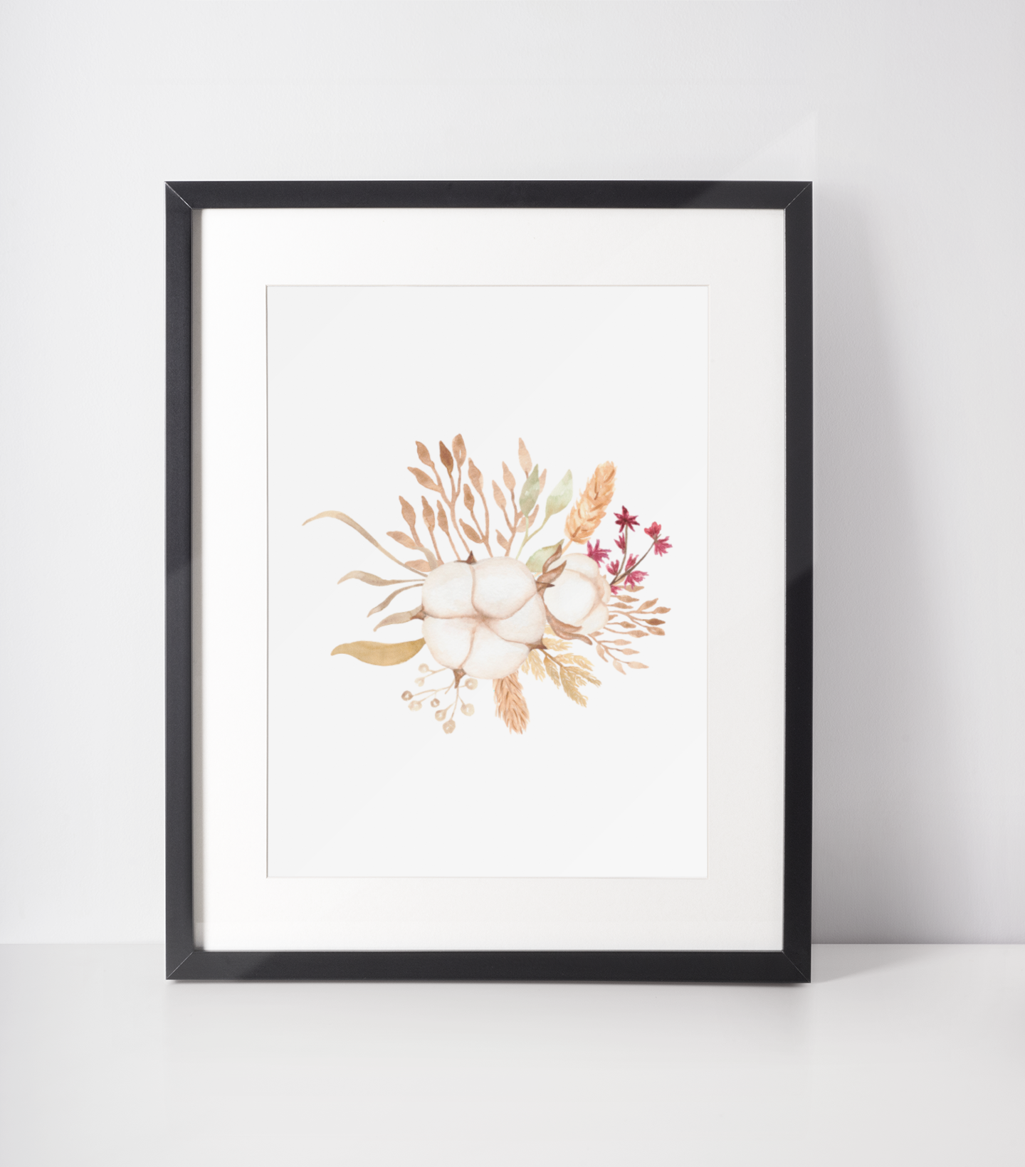 Dried Floral Cotton Bouquet Autumn Seasonal Wall Home Decor Print