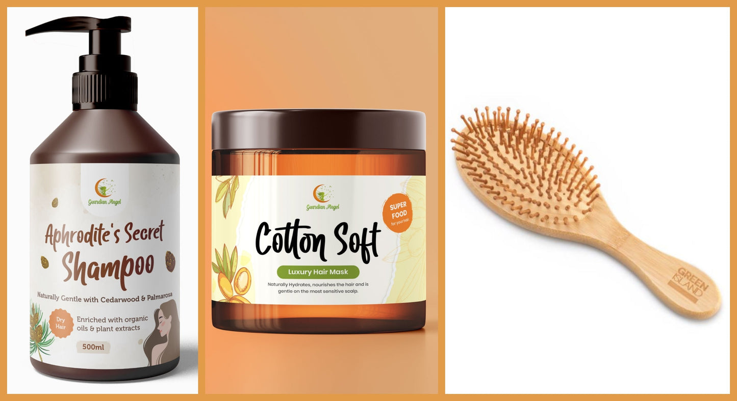 Organic and Natural DRY HAIR Set  - 3 Piece Treatment and Brush Set