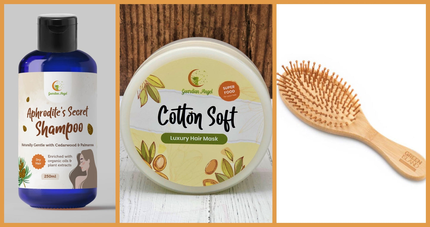 Organic and Natural DRY HAIR Set  - 3 Piece Treatment and Brush Set