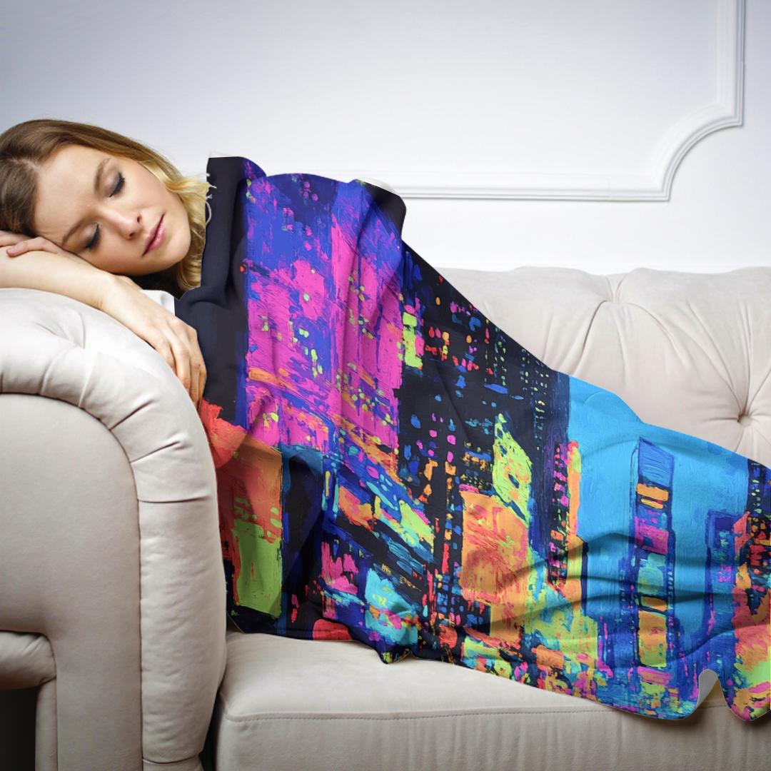 Neon Metropolis Night Blanket