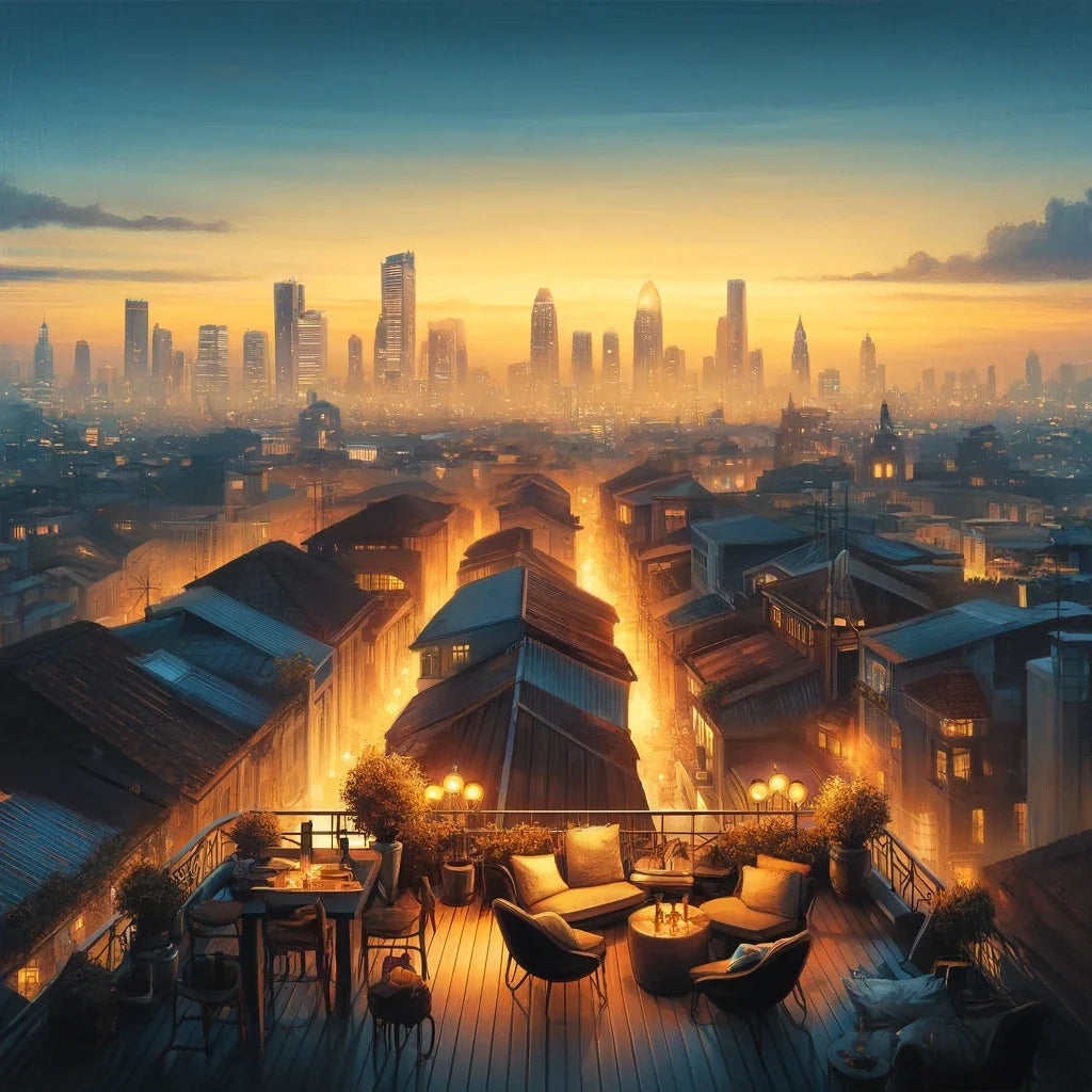 Dusk Over Rooftops Cotton Cushion